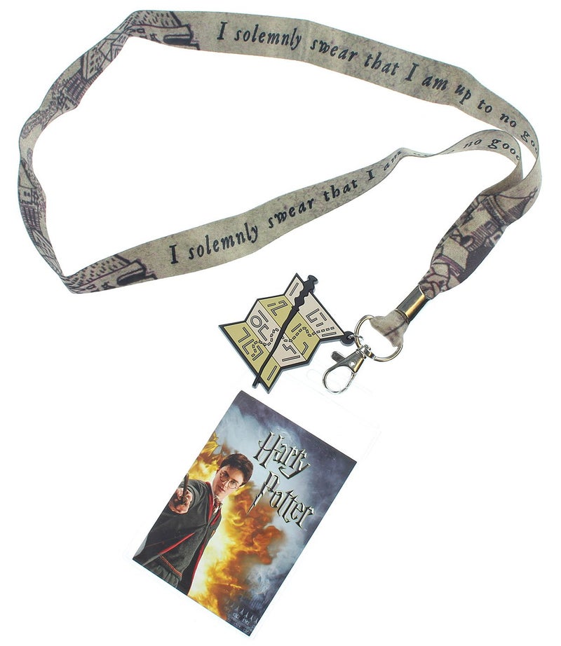 Bioworld Harry Potter I Solemnly Swear That I Am Up to No Good Lanyard w/Badge Holder and Marauders Map Rubber Charm - Image 1